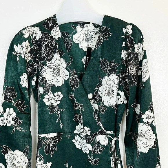 NWT LULUS Green Floral Satin Long‎ Sleeve Mini Dress So Splendid S - Picture 7 of 13